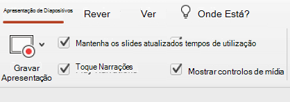 Selecionado o separador de apresentação de Diapositivos da fita a apresentar “Keep Slides Updated” 