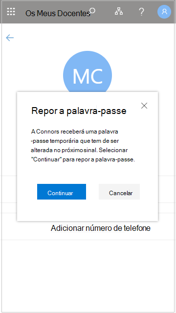 Repor uma palavra-passe de utilizador em Os Meus Docentes