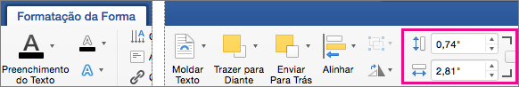 No separador Formatação da Forma, estão realçadas as caixas Altura e Largura.