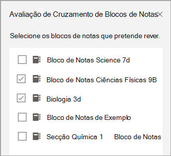 Seleção do bloco de notas de revisão entre blocos de notas.