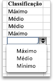 Lista pendente com valores Alto, Médio e Baixo