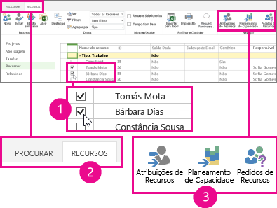 Selecione o Planeamento de Capacidade no separador Recursos