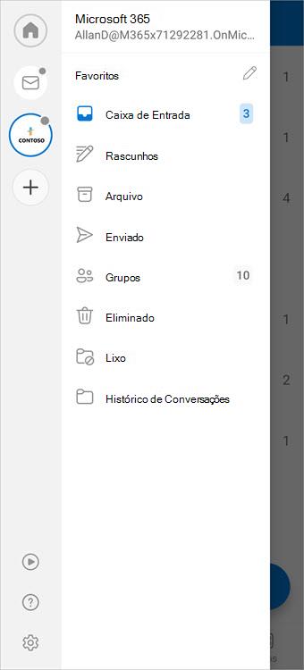 Toque no círculo no canto superior esquerdo para aceder à lista de pastas da sua conta e toque em grupos.