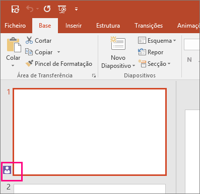 Mostra o ícone a indicar que outra pessoa está a colaborar num diapositivo no PowerPoint 2016