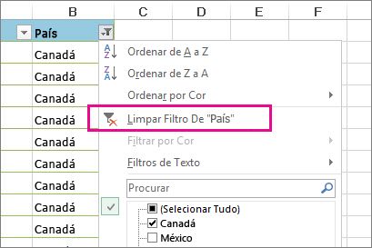 Botão Limpar filtro de