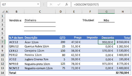 Formulário de ordem de exemplo com uma função personalizada