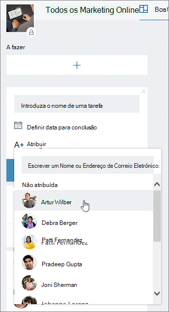 Atribuir uma pessoa ao criar uma nova tarefa