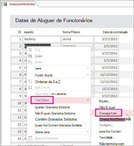 Aplicar um filtro a um relatório ao clicar com o botão direito do rato num valor na vista de Relatório.