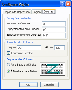 Separador Colunas da caixa de diálogo Configurar Página