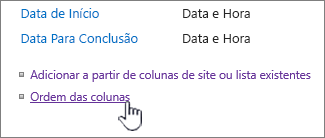 Ordem da coluna do tipo de lista