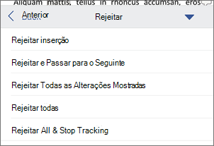 Rejeitar alterações registadas