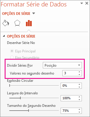 Caixa Dividir Séries Por no painel Formatar Série de Dados