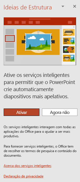 Mostra a mensagem inicial que é apresentada quando o Estruturador do PowerPoint é invocado