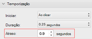 Menu de temporização de atraso do PowerPoint para Mac