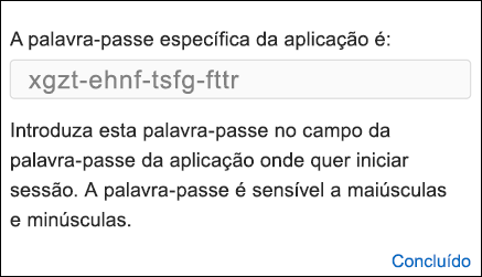 Copie a sua palavra-passe de aplicação