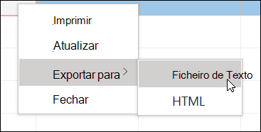 Captura de ecrã de um menu de atalho com um submenu