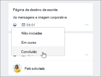 Clique no ícone de progresso e altere o estado