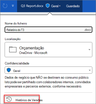 Histórico de Versões no Microsoft 365