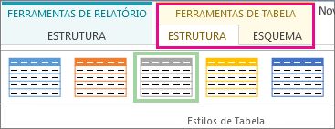 Grupo Estilos de Tabela no separador Estrutura das Ferramentas de Tabela