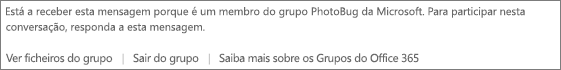 Mensagem apresentada ao convidados em cada correio recebido do grupo