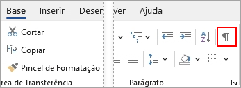 O Ícone Mostrar/Ocultar está realçado no separador Base.