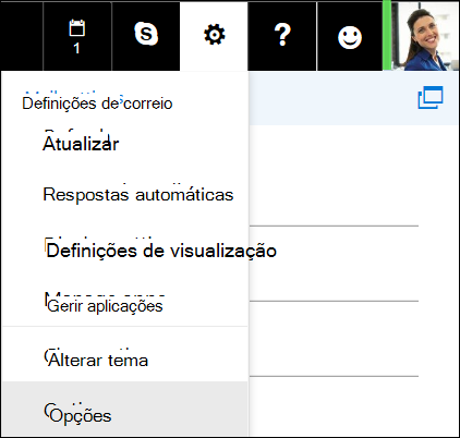 Opções das Definições do Outlook na Web