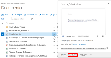 Comece a partilhar um documento numa biblioteca do  SharePoint