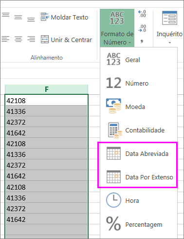 coluna de datas no formato de texto