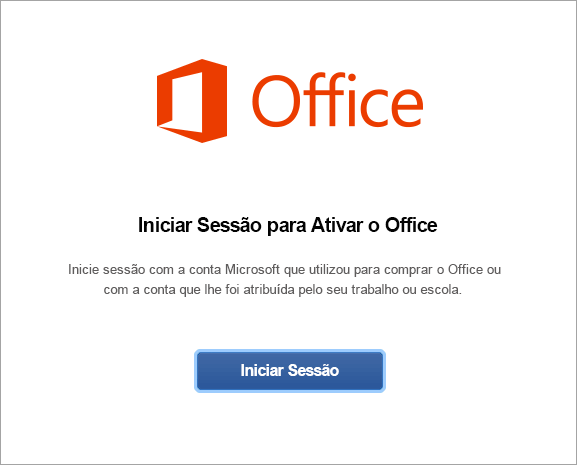 Selecione Iniciar Sessão para ativar o Office para Mac