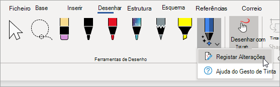 Selecione a opção Controlar Alterações para a caneta do Editor de Tinta.