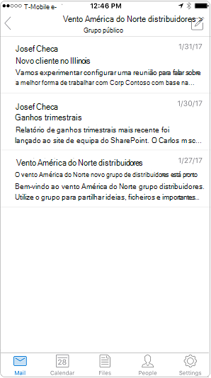 Vista de conversação na aplicação Outlook para dispositivos móveis