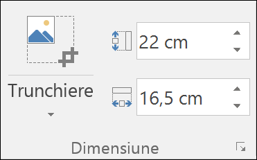 Captură de ecran afișând setările de înălțime și lățime