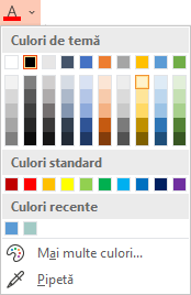 Selectați săgeata în jos de lângă butonul Culoare font pentru a deschide meniul de culori.