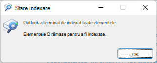 Outlook terminat indexarea tuturor elementelor