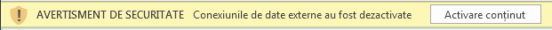 Avertizare de conexiuni de date externe în Excel
