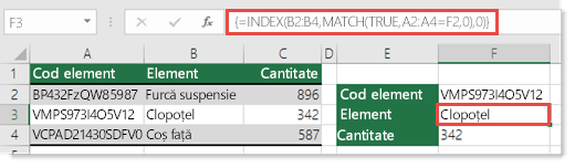 Utilizarea funcțiilor INDEX și MATCH pentru a căuta valori cu mai mult de 255 de caractere