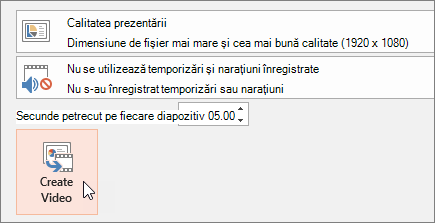 Exportul prezentării ca videoclip