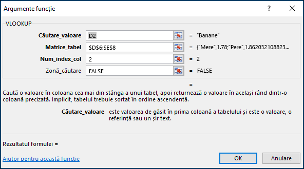 Exemplu de casetă de dialog cu expertul Formulă.