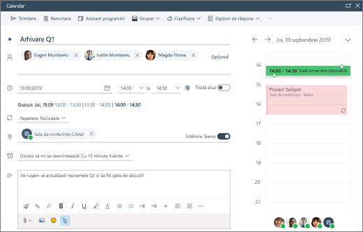 Programarea unei întâlniri în Outlook pe web