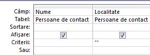 proiectant de interogări cu criteriile setate să afișeze înregistrările cu câmpul de valoare necompletat