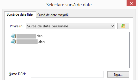 Caseta de dialog Selectare sursă de date