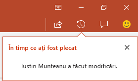 PowerPoint pentru Office 365 vă arată cine a făcut modificări într-un fișier partajat cât timp ați lipsit