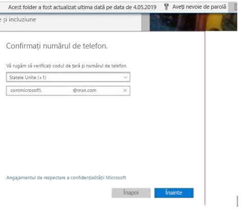 Solicitare telefon Outlook.com