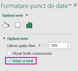 Panoul de activități Formatare punct de date cu opțiunea Setați ca total bifată în Office 2016 pentru Windows