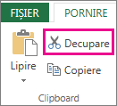 Comanda Decupare în grupul Clipboard