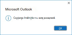 Eroare la copierea întâlnirilor în Outlook