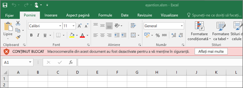 Dacă încercați să deschideți un fișier dintr-o locație suspectă, Office va bloca toate macrocomenzile.
