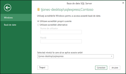 Power Query SQL Server acreditările de conectare la conexiune