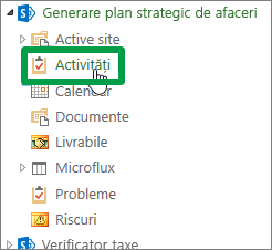 Faceți clic pe Activități sub numele proiectului.