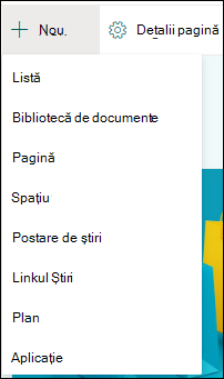 Adăugarea unui element nou la un site SharePoint